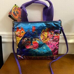 Laurel Burch Foil Felines and Flutterbies 11x9 Small Tote Crossbody NWT New
